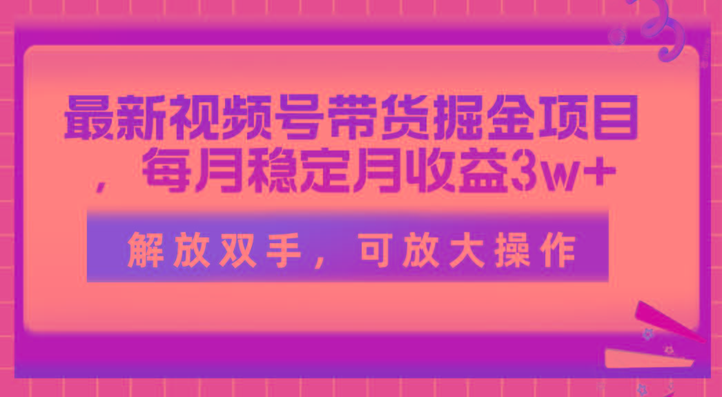 最新视频号带货掘金项目，每月稳定月收益3w+，解放双手，可放大操作-智库云网创