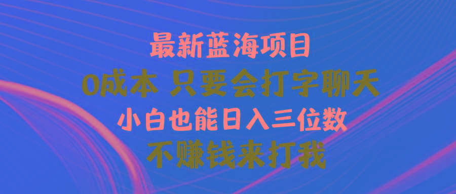 最新蓝海项目 0成本 只要会打字聊天 小白也能日入三位数 不赚钱来打我-智库云网创