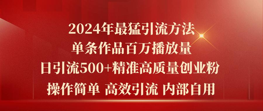 2024年最猛暴力引流方法，单条作品百万播放 单日引流500+高质量精准创业粉-智库云网创