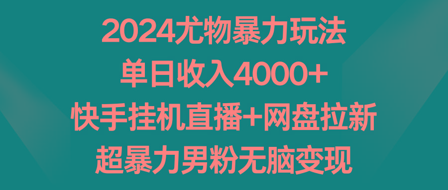 2024尤物暴力玩法 单日收入4000+快手挂机直播+网盘拉新 超暴力男粉无脑变现-智库云网创