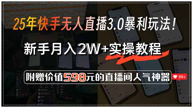 25年快手无人直播3.0暴利玩法！，新手月入2W+实操教程，附赠价值598元…-智库云网创