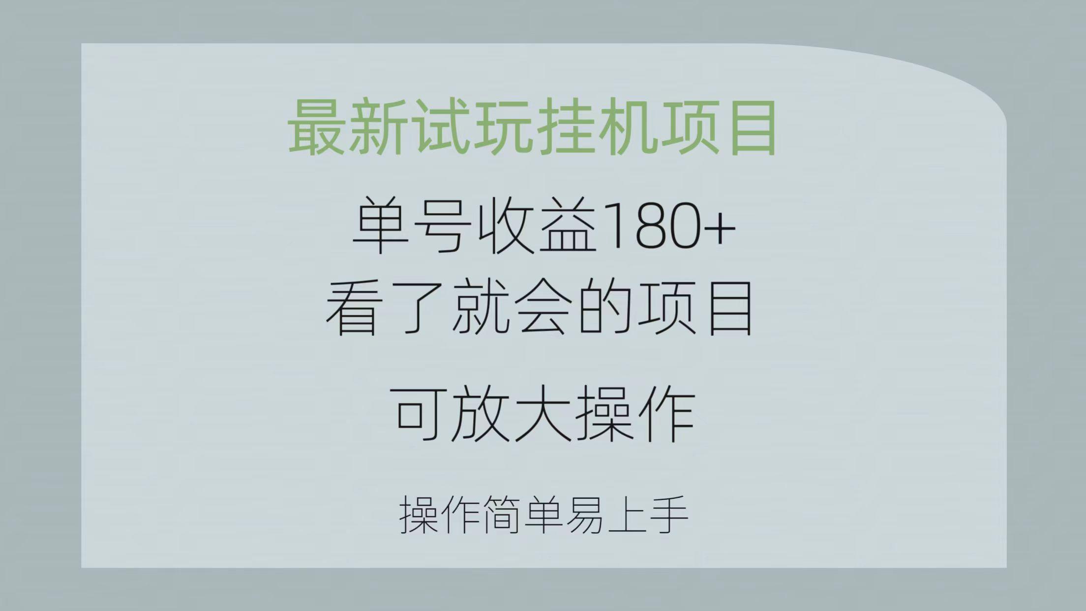 最新试玩挂机项目 单号收益180+看了就会的项目，可放大操作 操作简单易...-智库云网创