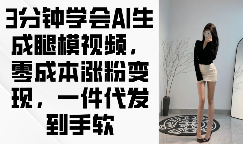 3分钟学会AI生成腿模视频，零成本涨粉变现，一件代发到手软-智库云网创