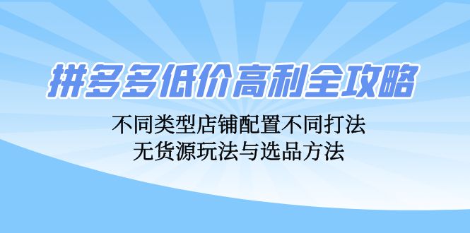 拼多多低价高利全攻略：不同类型店铺配置不同打法，无货源玩法与选品方法-智库云网创