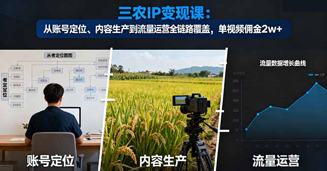 三农IP变现课：从账号定位、内容生产到流量运营全链路覆盖，单视频佣金2w+-智库云网创