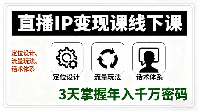 直播IP变现课线下课，定位设计、流量玩法、话术体系，3天掌握年入千万密码-智库云网创