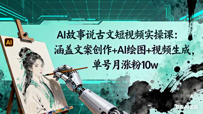 AI故事说古文短视频实操课：涵盖文案创作+AI绘图+视频生成，单号月涨粉10w-智库云网创