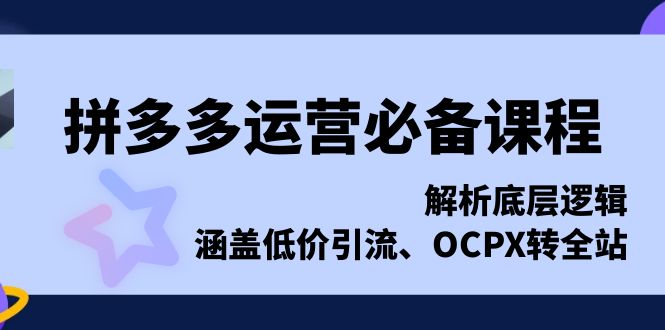 拼多多运营必备课程，解析底层逻辑，涵盖低价引流、OCPX转全站-智库云网创