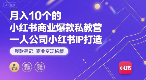 月入10个的小红书商业爆款私教营，一人公司小红书IP打造，爆款笔记，商业变现秘籍-智库云网创