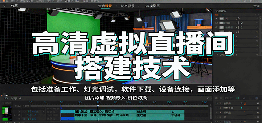 高清虚拟直播间搭建技术，包括准备工作、灯光调试，软件下载、设备连接，画面添加等-智库云网创
