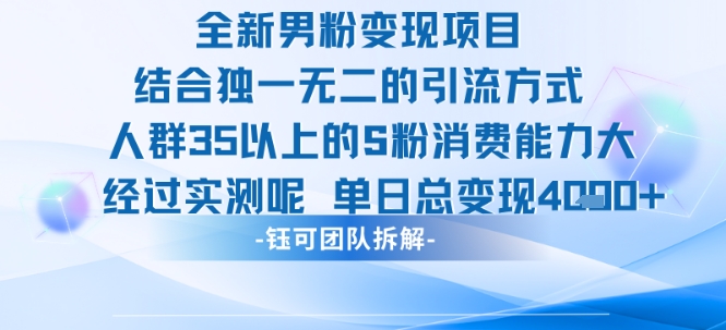 全新男粉变现项目引流人群35以上的男粉消费能力大 经过实测单日变现1k+-智库云网创