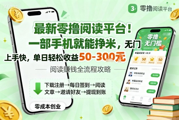最新零撸阅读平台！一部手机就能挣米，无门槛上手快，单日轻松收益50-3张【揭秘】-智库云网创