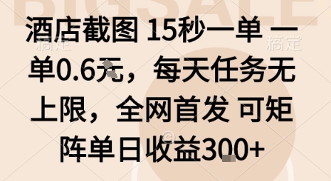 酒店截图15秒一单，一单0.6米，每天任务无上限，全网首发可矩阵单日收益3张【揭秘】-智库云网创