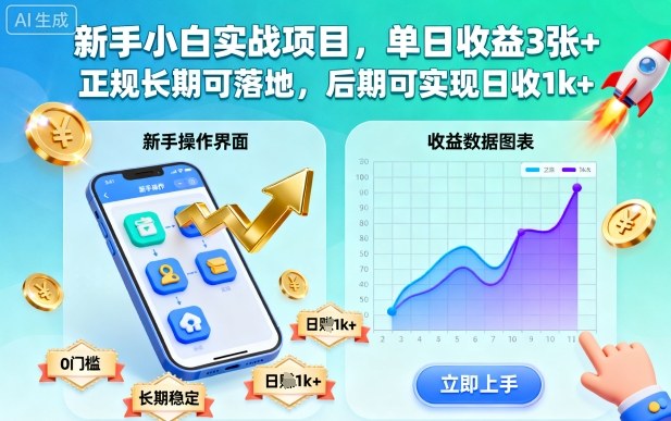 新手小白实战项目，单日收益3张+，正规长期可落地，后期可实现日收1k+【揭秘】-智库云网创