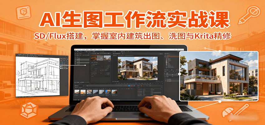 AI生图工作流实战课：SD/Flux搭建，掌握室内建筑出图、洗图与Krita精修-智库云网创