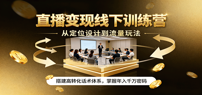 直播变现线下训练营，从定位设计到流量玩法，搭建高转化话术体系，掌握年入千万密码-智库云网创