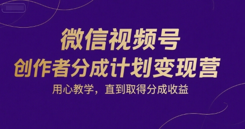 微信视频号创作者分成计划变现营，用心教学，直到取得分成收益-智库云网创