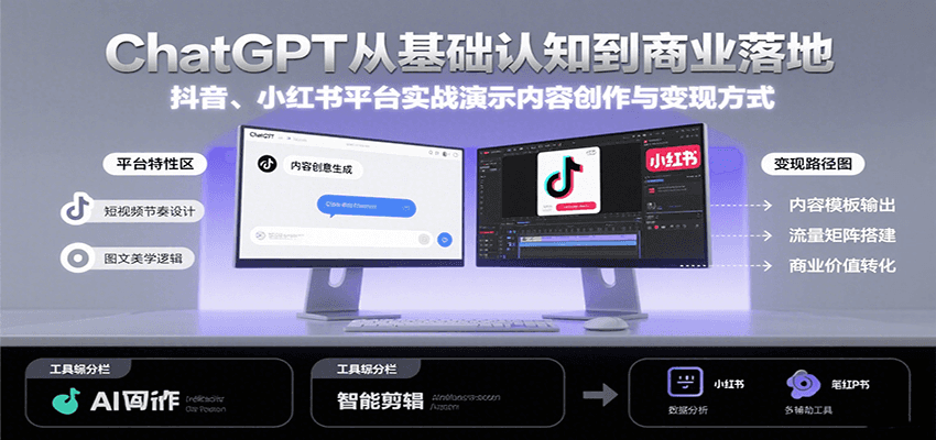 ChatGPT从基础认知到商业落地，实战演示抖音、小红书等平台的内容创作与变现-智库云网创