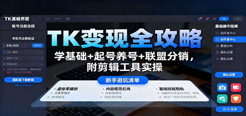 TK变现全攻略：学基础+起号养号+联盟分销，附剪辑工具实操-智库云网创