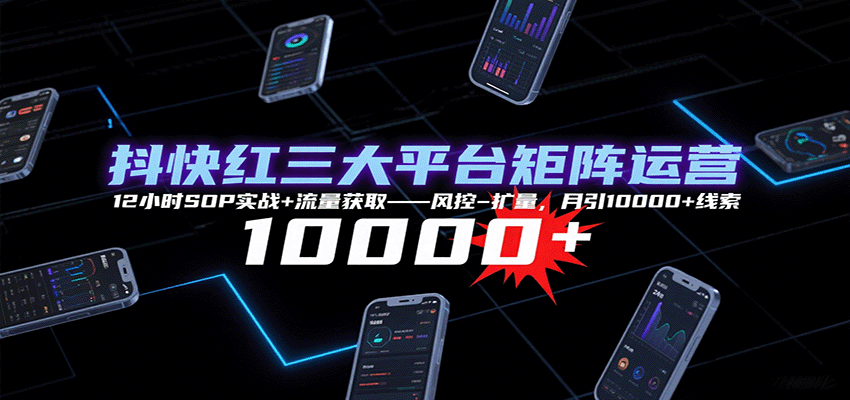 抖快红三大平台矩阵运营，12小时SOP实战+流量获取-风控-扩量，月引10000+线索-智库云网创