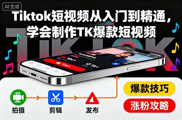 Tiktok短视频从入门到精通，学会制作TK爆款短视频-智库云网创