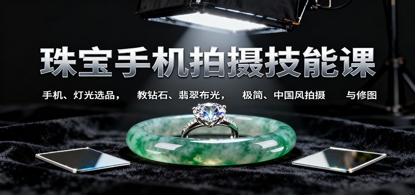 珠宝手机拍摄技能课:手机、 灯光选品，教钻石、翡翠布光，极简、中国风拍摄与修图-智库云网创
