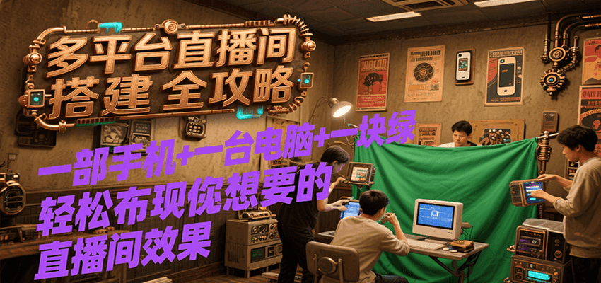 多平台直播间搭建全攻略，一部手机+一台电脑+一块绿布轻松实现你想要的直播间效果-智库云网创