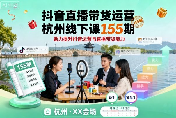 抖音直播带货运营杭州线下课155期，助力提升抖音运营与直播带货能力-智库云网创