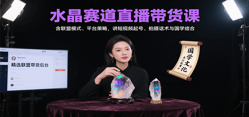 水晶赛道直播带货课：含联盟模式、平台策略，讲短视频起号、拍摄话术与国学结合-智库云网创