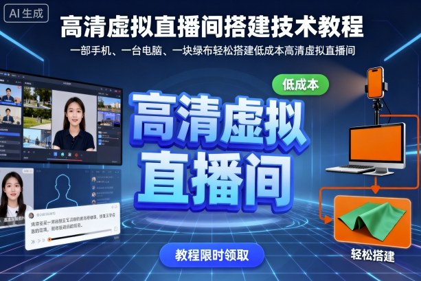 高清虚拟直播间搭建技术教程，一部手机、一台电脑、一块绿布轻松搭建低成本高清虚拟直播间-智库云网创
