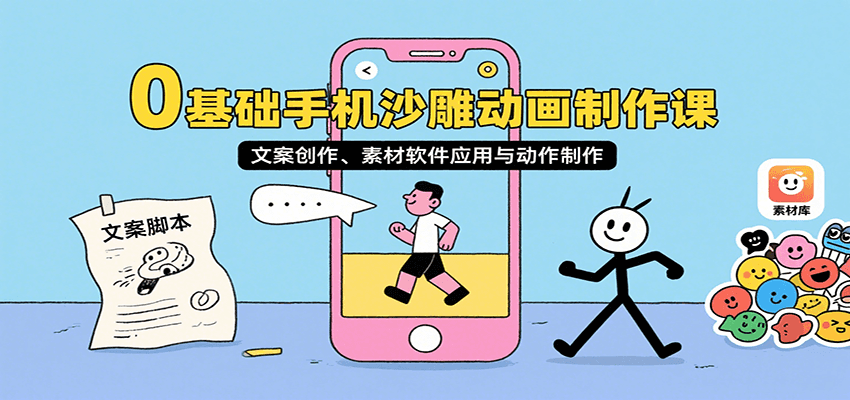 0基础手机沙雕动画制作课，文案创作、素材软件应用与动作制作-智库云网创