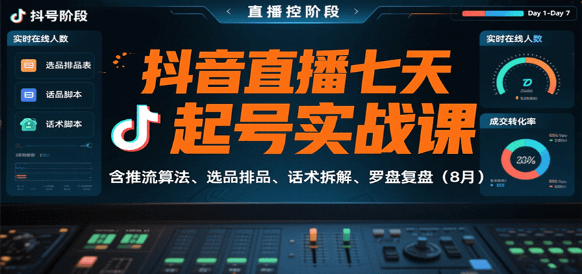 抖音直播七天起号实战课：含推流算法、选品排品、话术拆解、罗盘复盘(8月)-智库云网创