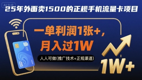 25年外面卖1500的正规手机流量卡项目，一单利润1张+，月入过1W，人人可做(推广技术+正规渠道)【揭秘】-智库云网创