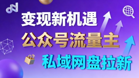 公众号流量主+私域网盘拉新，多方式变现，简单易上手，当天就有收益-智库云网创