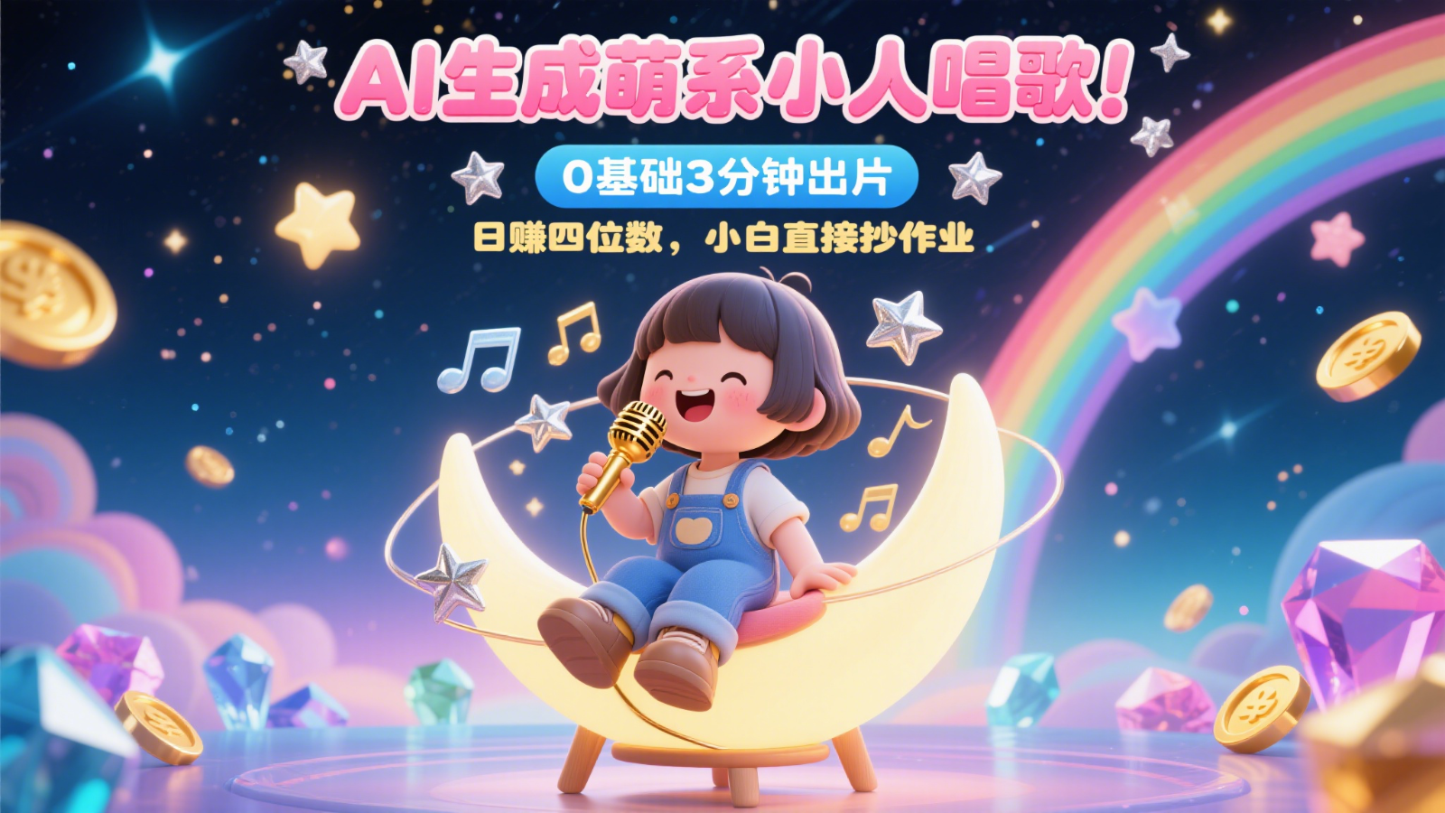 AI生成萌系小人唱歌！0基础3分钟出片，28个作品涨粉9万，日赚四位数，小白直接抄作业-智库云网创