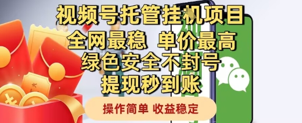 视频号托管挂G项目全网最稳，单价最高，绿色安全不封号提现秒到账，操作简单，收益稳定【揭秘】-智库云网创