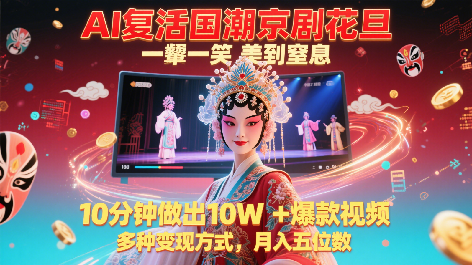 AI复活国潮京剧花旦，一颦一笑美到窒息，10分钟做出10W+爆款视频，多种变现方式-智库云网创