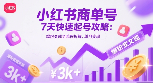 小红书商单号7天快速起号攻略：爆粉变现全流程拆解，单月变现3k+-智库云网创