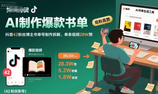 AI制作爆款书单，抖音42粉丝博主书单号制作拆解，单条视频28W赞-智库云网创