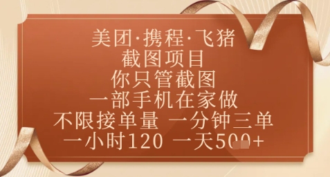 飞猪美团截图项目，你只管截图，一部手机在家做，正规平台无套路，一天5张+【揭秘】-智库云网创