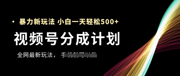 视频号分成计划，全网最暴力玩法，新手一天也能轻松5张+-智库云网创
