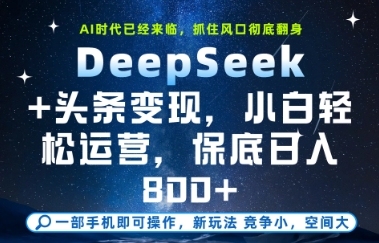 DeepSeek+头条变现，保姆级教学，小白轻松上手，日入8张+【揭秘】-智库云网创