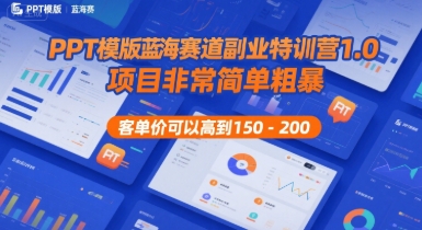 PPT模版蓝海赛道副业特训营1.0，项目非常简单粗暴，客单价可以高到150-200-智库云网创
