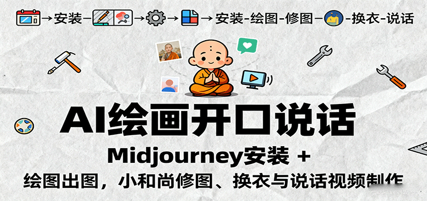 AI绘画开口说话，Midjourney安装 + 绘图出图，小和尚修图、换衣与说话视频制作-智库云网创