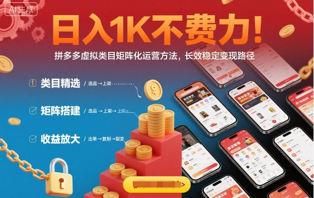 日入1K不费力！拼多多虚拟类目矩阵化运营方法，长效稳定变现路径-智库云网创