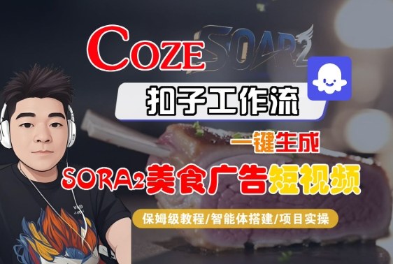 Coze扣子智能体工作流一键生成“SORA2美食广告“短视频，全流程保姆级教学-智库云网创