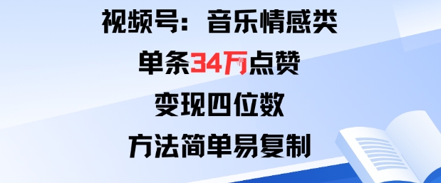 视频号分成计划新玩法：音乐情感类单条34W点赞，变现四位数，方法简单易复制-智库云网创