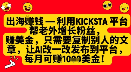 利用kicksta平台帮老外涨粉挣美金，每月收益1000美刀-智库云网创