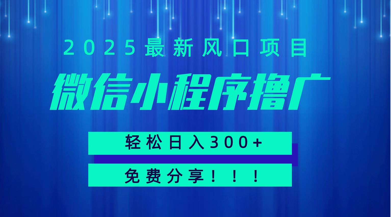 微信小程序撸广，最新风口项目，日入300+ 免费分享 可批量操作 小白可轻松上手！！-智库云网创