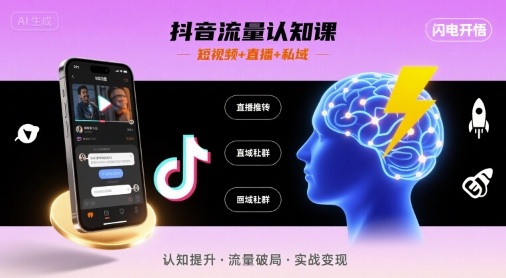 抖音流量认知课，短视频+直播+私域，认知提升，闪电开悟-智库云网创
